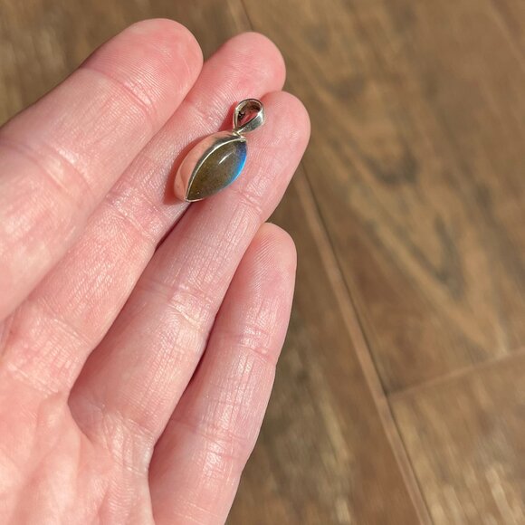 Petite Blue Flash *Labradorite* Pendant | Marquise Shaped | Sterling Silver - Picture 7 of 12